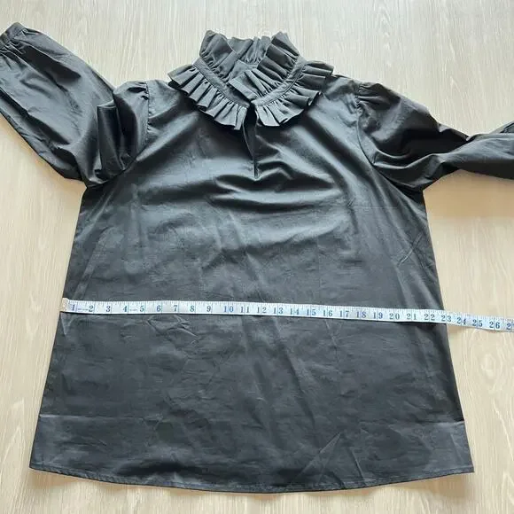 Tuckernuck Ruffle Neck Bouvier Blouse Large Black Preppy - Picture 7 of 12